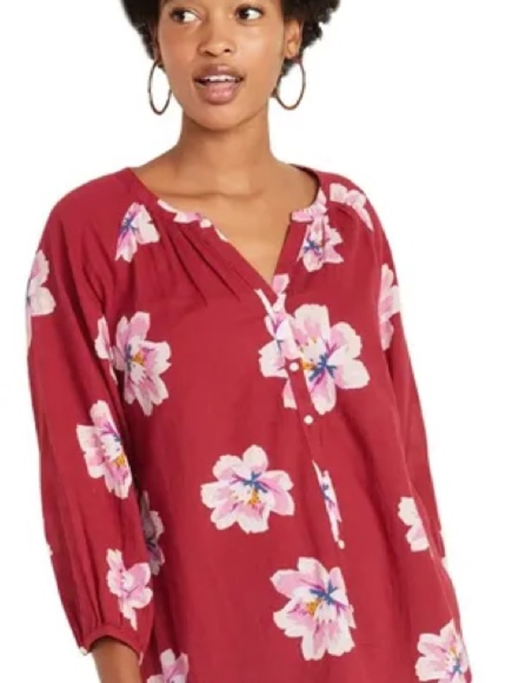 Women’s Floral Split-Neck Blouse in Burgundy